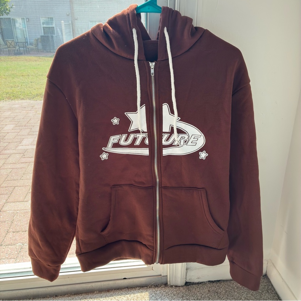 Brown Hoodie with Star and Future Design
